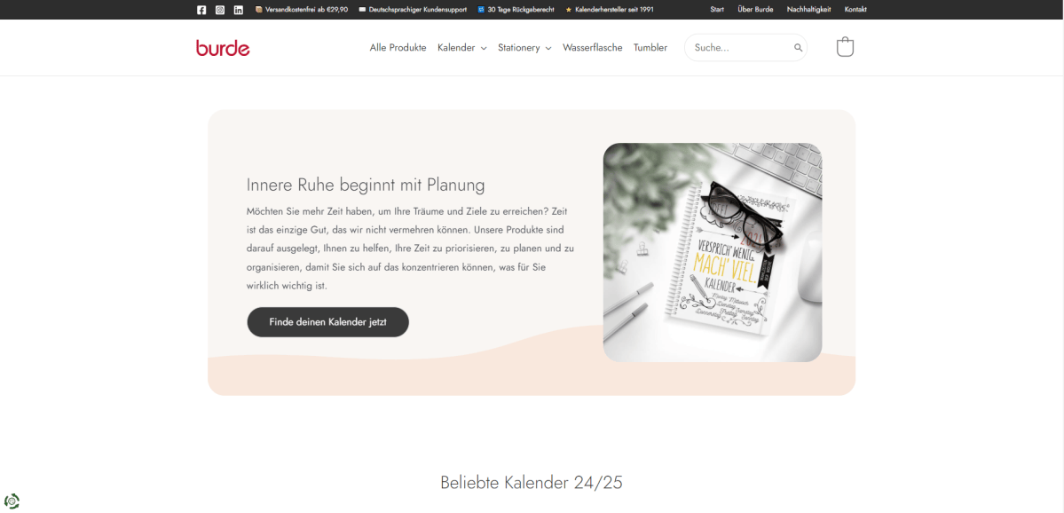 German E-commerce Website Design for Burde: Enhancing User Experience for&nbsp;Planners